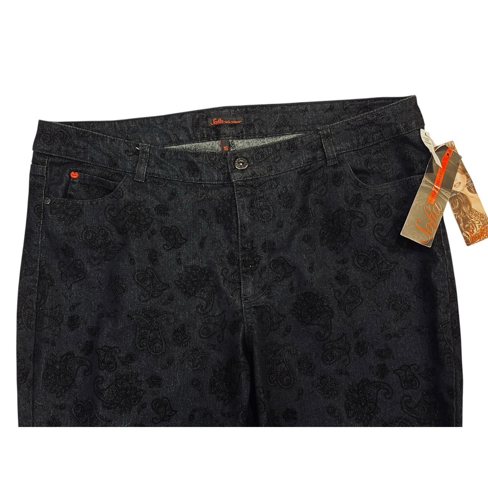 Sofia Jeans by Sofia Vergara 16 Flocking Paisley Straight High Rise Índigo Black